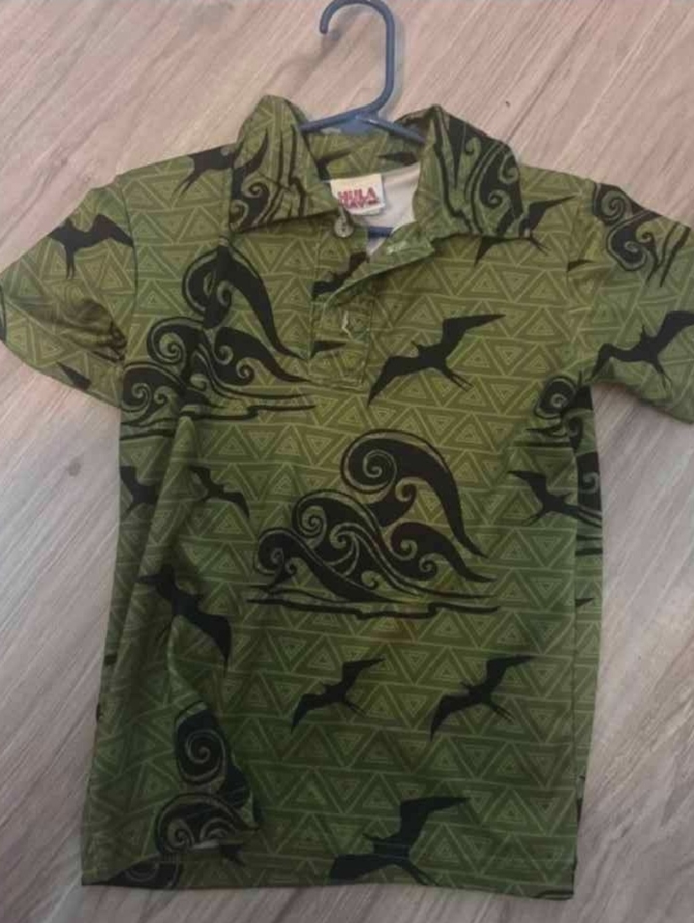 Green Patterned Short Sleeve Polo Shirt - Kids